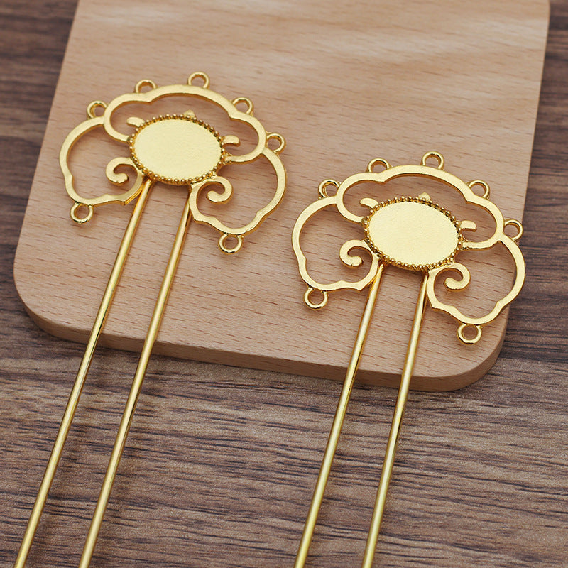 5 Multi boucles filigrane Floral charme cheveux fourchette épingle à cheveux 18KGP 13x18mm ovale Cabochon Base vierge pierre précieuse pièce réglage