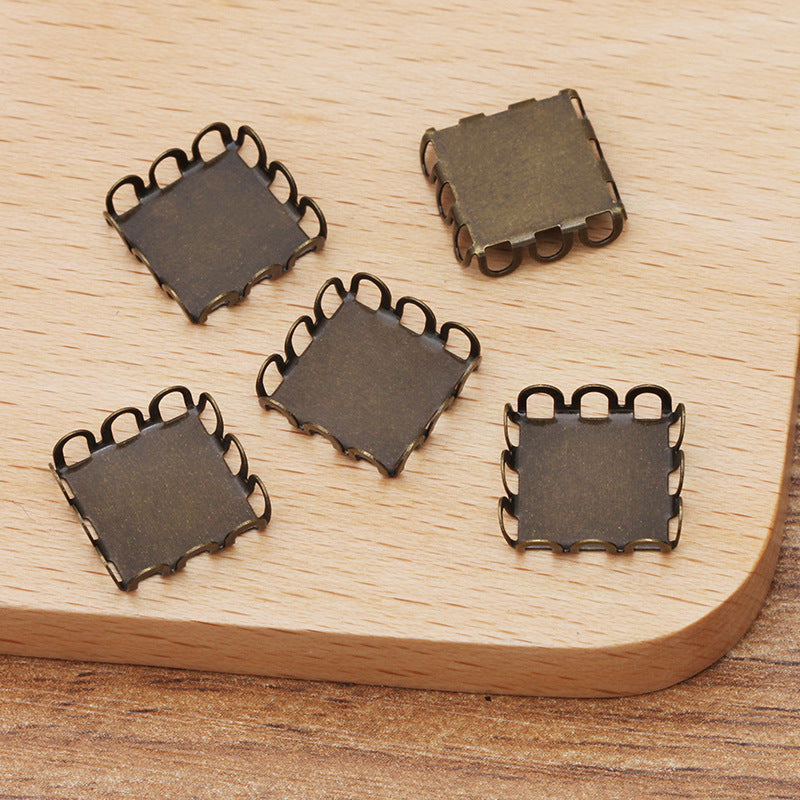 100 Muschelkanten-Anhänger mit quadratischer, flacher Rückseite, 18 kg, 12 x 12 mm, Cabochon-Strass-Zirkon-Edelstein, leere Basis