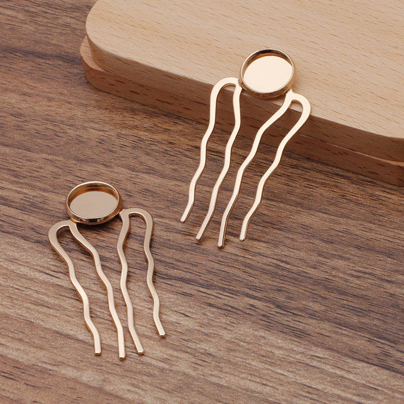 10 coupe de lunette à bord uni, fourchette à cheveux, peigne, épingle à cheveux 18KGP, cabochon rond de 12mm, Base vierge, réglage de pièces de pierres précieuses