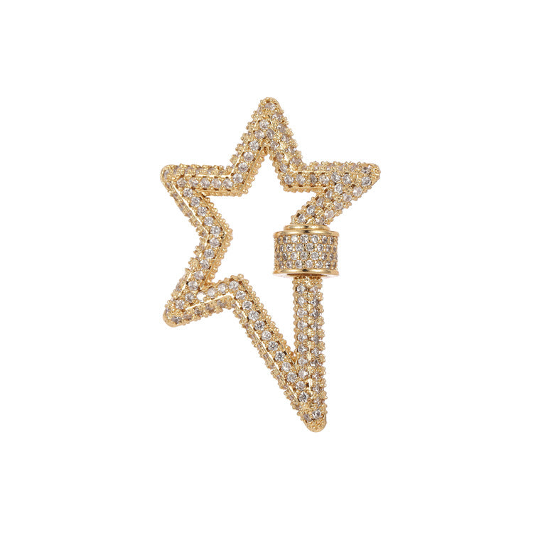 2 étoiles Cercle Porte-clés Fermoir à vis Strass Embelli 14K GF