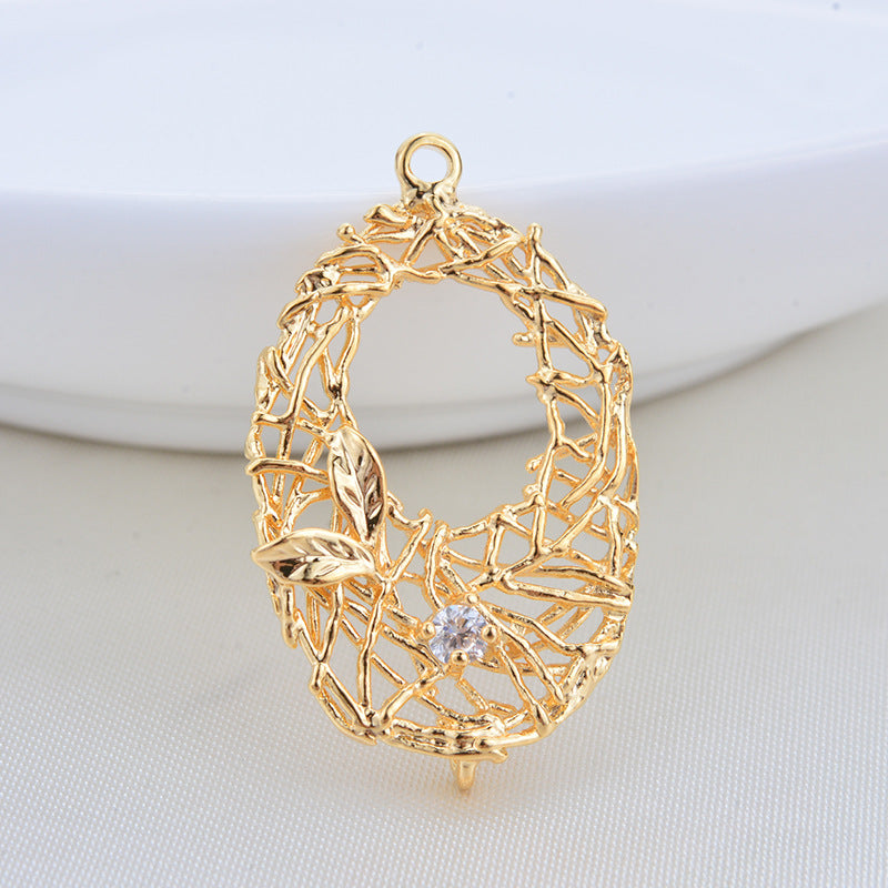 20 connecteurs de charme de cercle de nid ovale creux à double boucle ornés de strass 14K GF