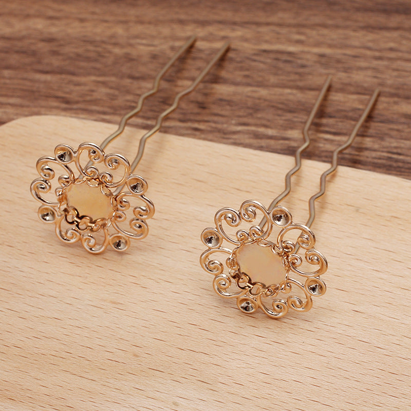 10 Scallop Edge Bezel Cup Filigree Floral Charm Hair Fork Hairpin 18KGP 10mm Round Cabochon Blank Base Gemstone Piece Setting