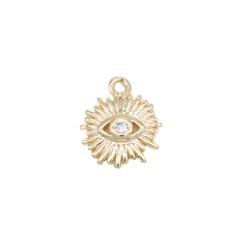 2 Eye Sun Charm Pendant Rhinestone Embellished 14K GF