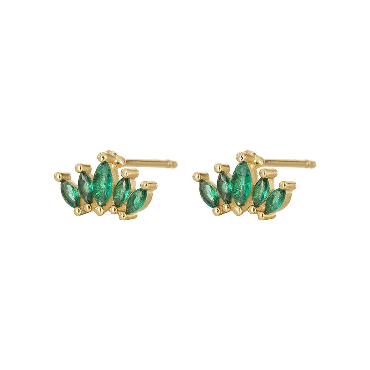 4 boucles d'oreilles à tige avec couronne à trois feuilles, ornées de strass 14K GF