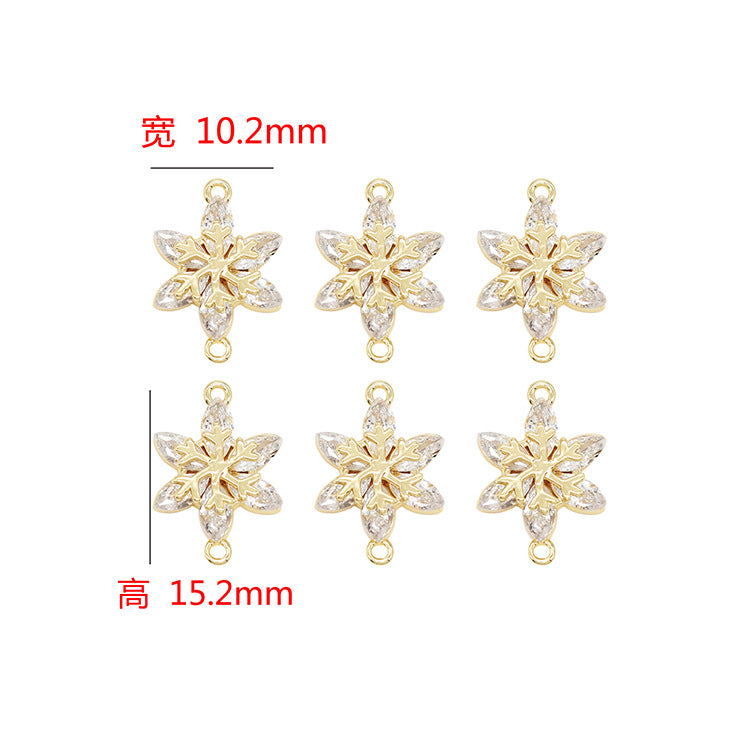10 doppelt geschlungene Schneeflocken-Blumen-Charm-Verbindungsstücke mit Strass verziert 14K GF