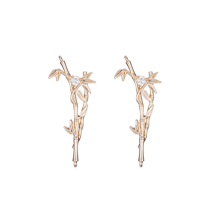 2 pendentifs à breloques en forme de branche de bambou ornés de strass 14K GF
