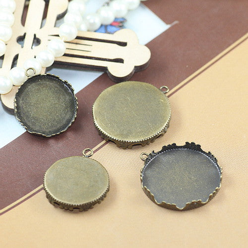 50 pendentif à breloque de tasse de lunette de bord de couronne 18KGP 12mm 15mm 20mm 25mm cabochon rond Base vierge réglage de pierres précieuses