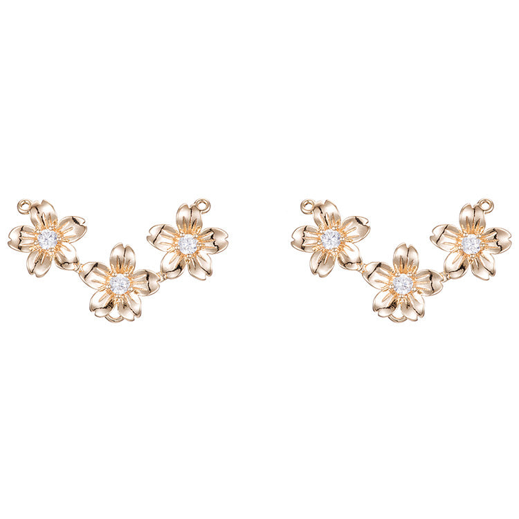 2 connecteurs de charme floral à double boucle ornés de strass 14K GF
