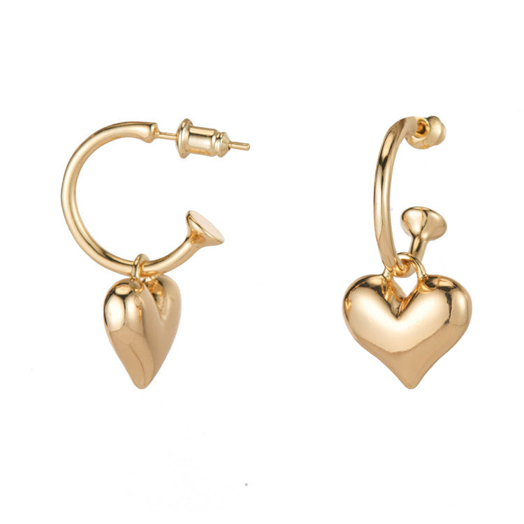 4 Semi Circle Heart Charm Stud Earrings 14K GF Earing