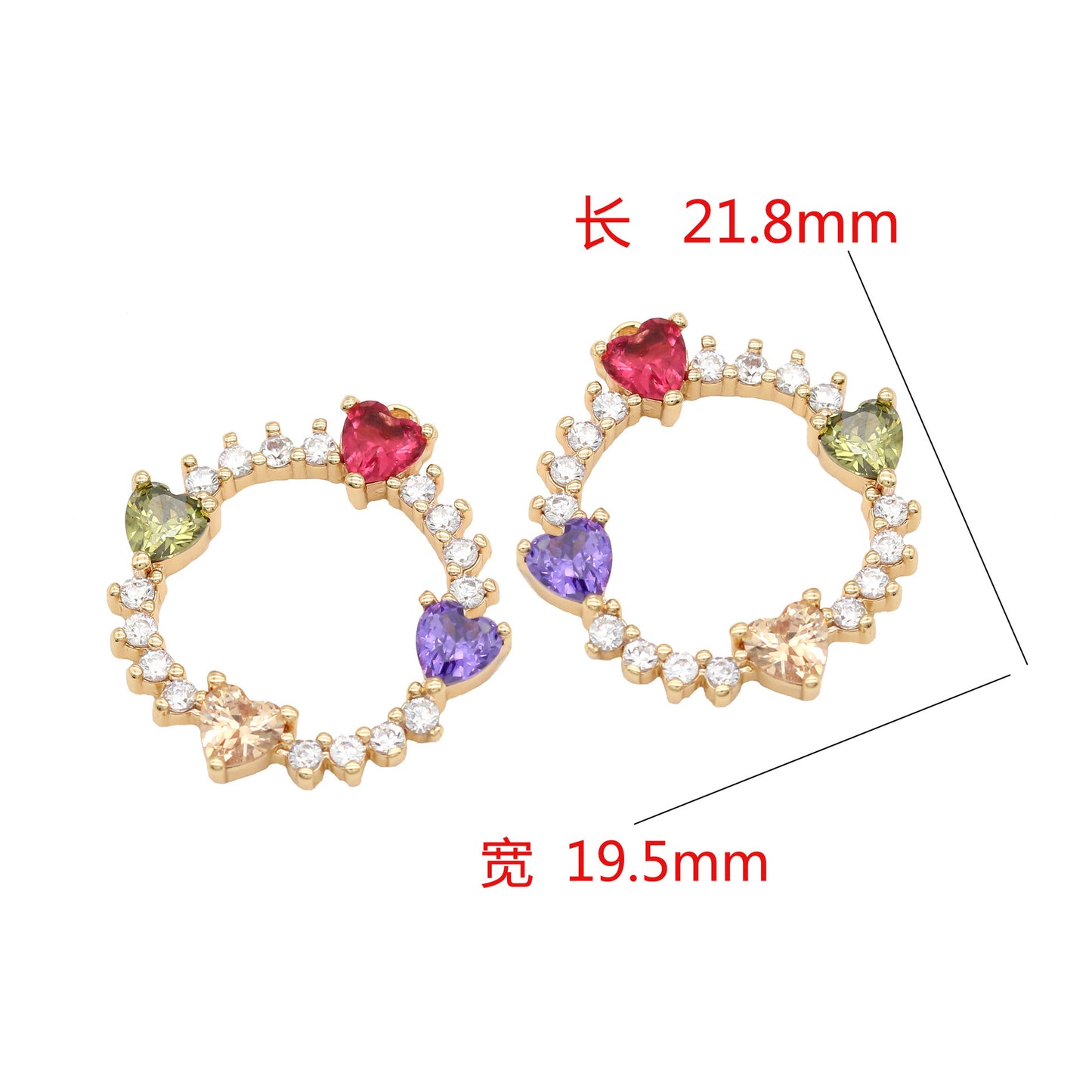 Pendentif à breloque 2 cercles ronds orné de strass 14K GF