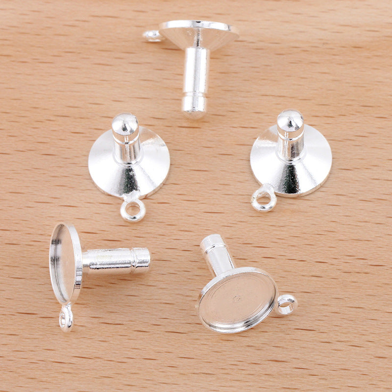 50 Plain Bezel Cup Phone Anti Dust Plug with Loop 18KGP 10mm Round Cabochon Blank Base Gemstone Setting