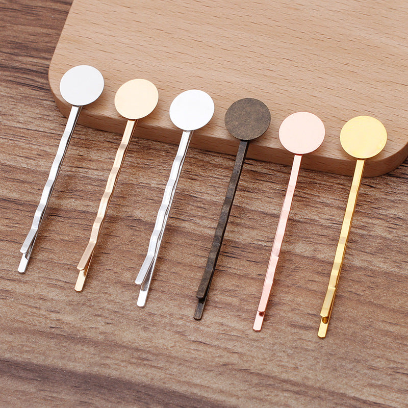 50 Plain Pad Wave Hair Clip Hairpin 18KGP 6mm 8mm 10mm 12mm Round Cabochon Blank Base Gemstone Piece Setting