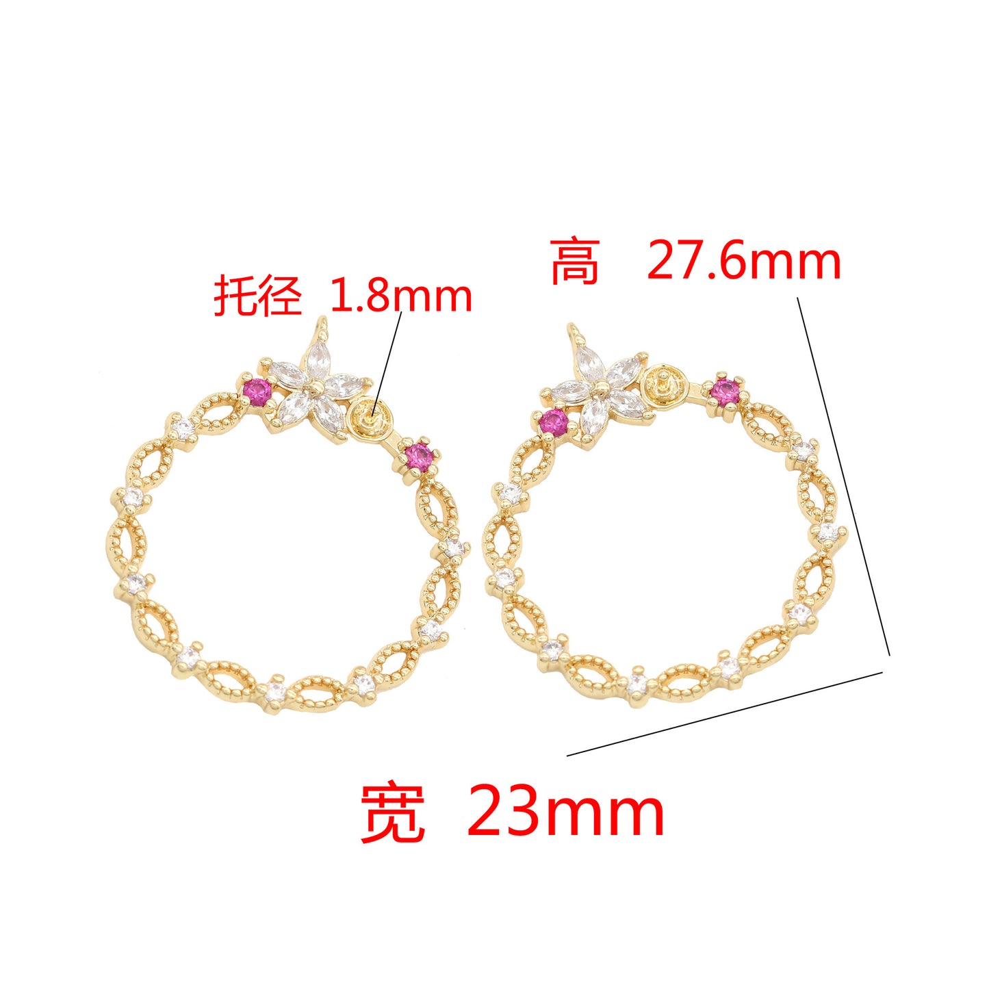 2 pendentif à breloque cercle entrelacé strass embelli 14K GF perle à moitié percée perle vierge