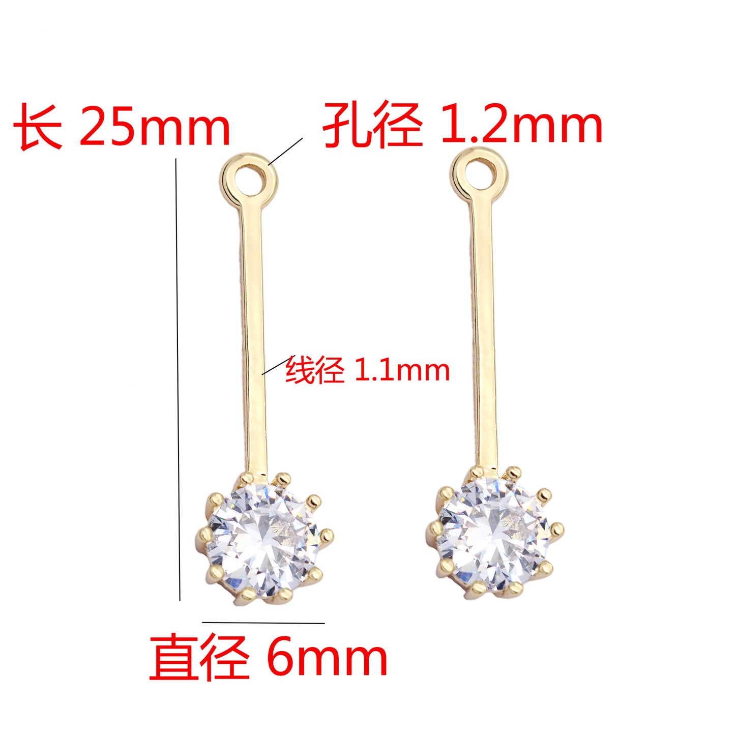 10 pendentif à breloque en forme de barre de bâton de pierre ronde orné de strass 14K GF
