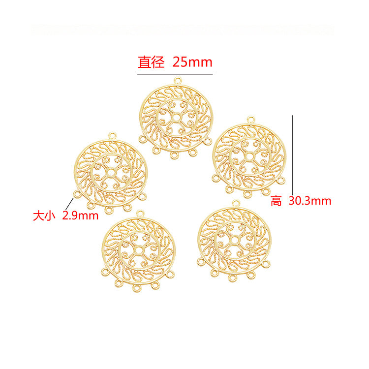 10 pendentifs à breloques ronds creux à boucles multiples, pièce florale, 14K GF