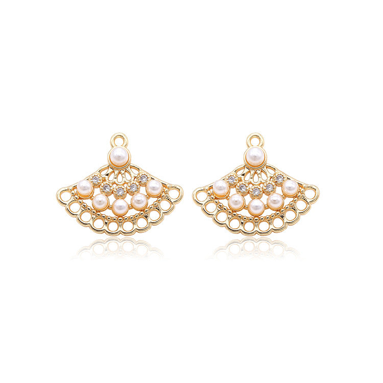 2 connecteurs de charme d'éventail creux à boucles multiples, perles strass embellies 14K GF