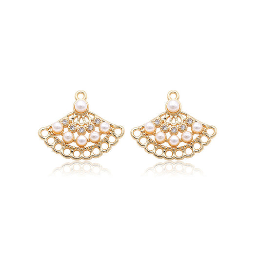 2 connecteurs de charme d'éventail creux à boucles multiples, perles strass embellies 14K GF
