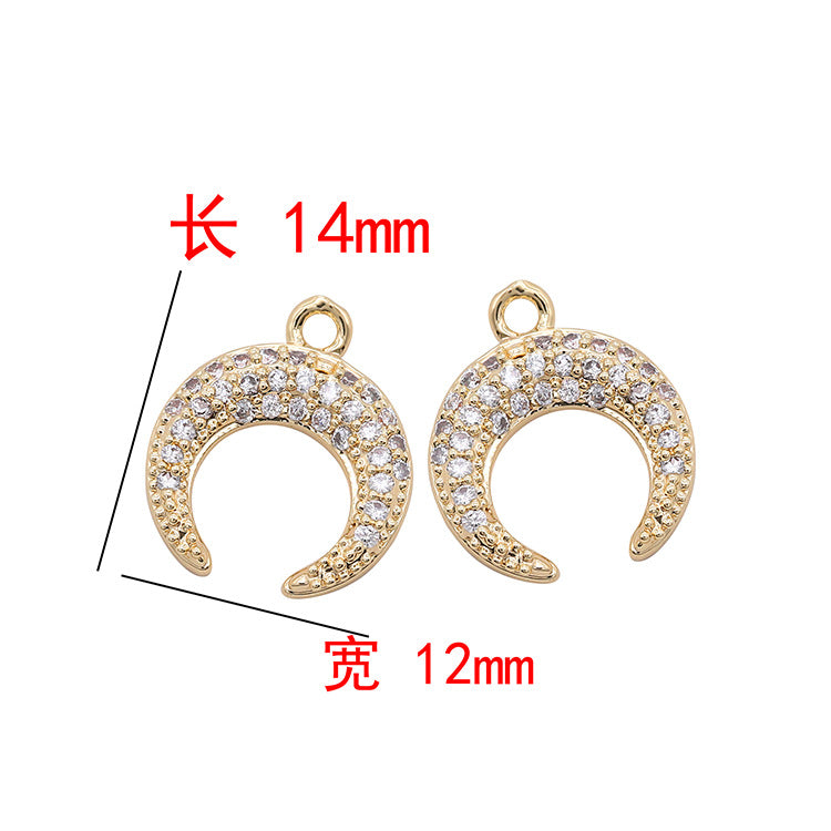 Pendentif à breloque 2 lunes orné de strass 14K GF