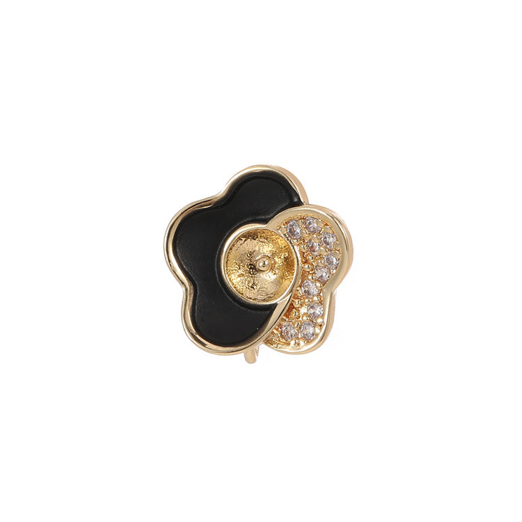 4 boucles d’oreilles florales en émail époxy strass embelli 14K GF boucle d’oreille demi-percée perle vierge