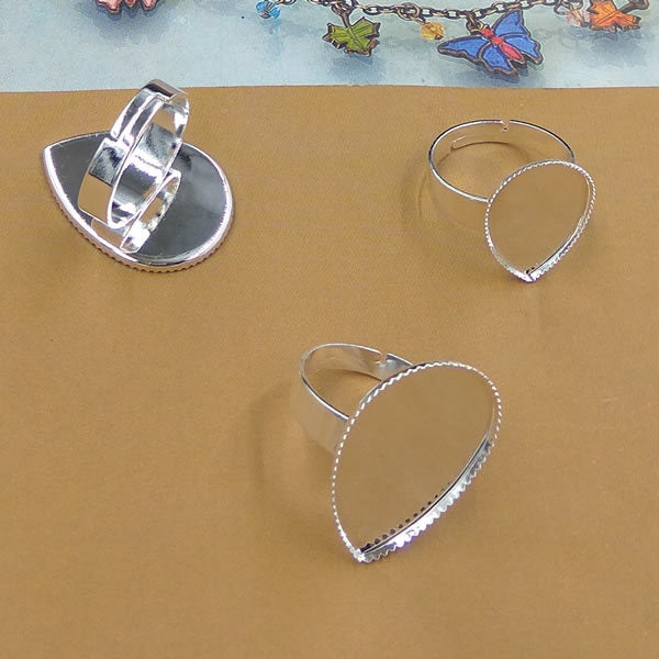 50 Serrated Edge Bezel Cup Openable Circle Ring Silver Plated 13x18mm 18x25mm Waterdrop Cabochon Blank Base Gemstone Setting