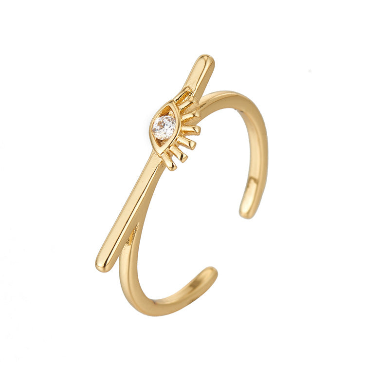 2 Open Circle Star Eye Statement Ring Rhinestone Embellished 14K GF