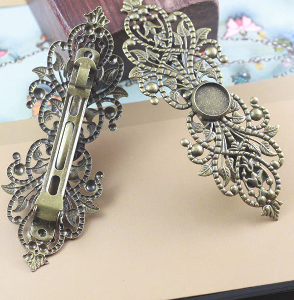 100 filigrane Floral lunette coupe Snap Clip pince à cheveux 18KGP 12mm cabochon rond Base vierge réglage de pierres précieuses