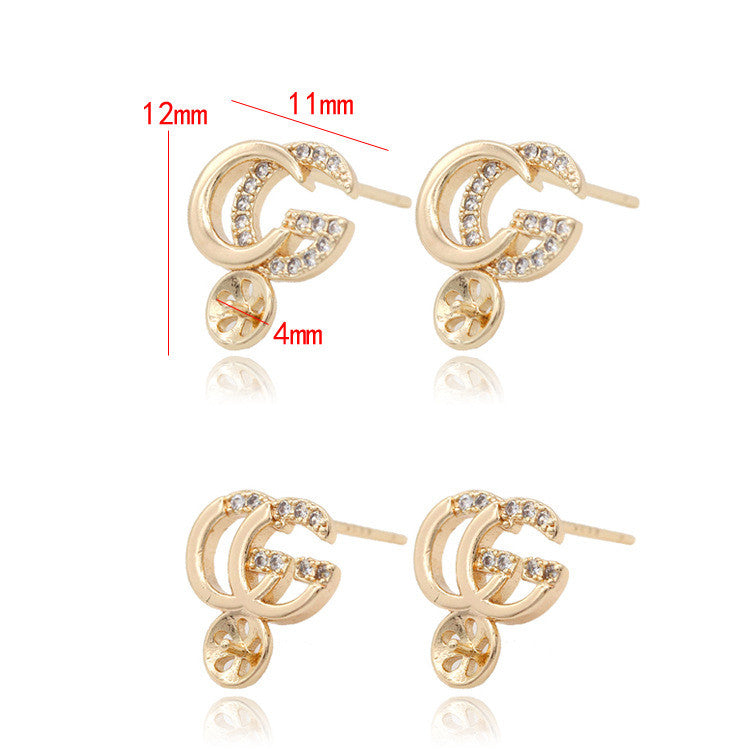 Boucles d'oreilles à tige avec 4 lettres, ornées de strass, 14 carats, GF, perles à moitié percées, vierges
