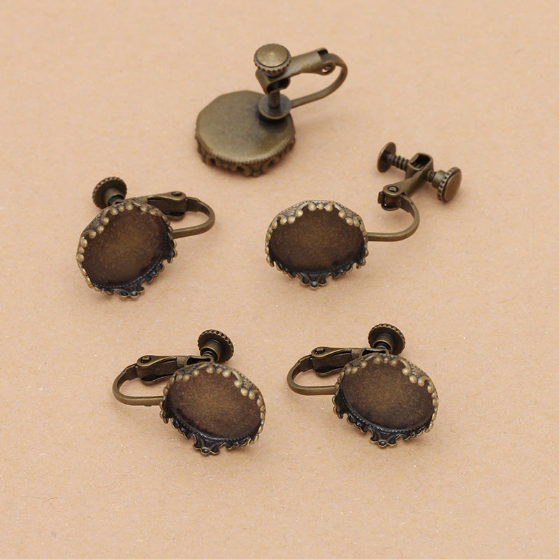 100 Crown Edge Bezel Cup Ear Screw Clip Earrings 18KGP 12mm Round Cabochon Blank Base Gemstone Piece Setting