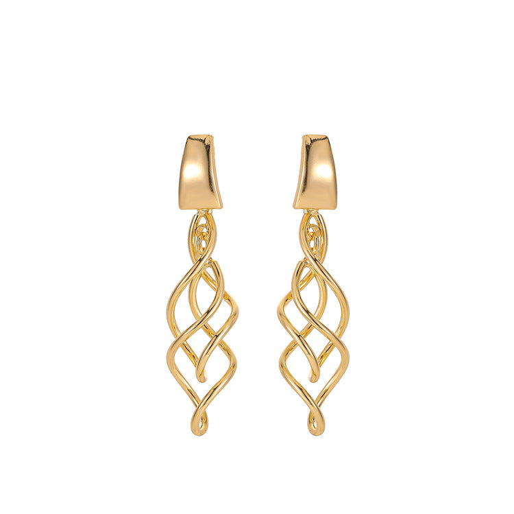 Boucles d'oreilles à clous ondulés incurvés à 4 chaînes de câbles, 14 carats, GF