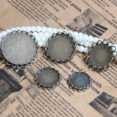 30 Scallop Edge Bezel Cup Charm Flat Back Settings 18KGP 14mm 16mm 18mm 20mm 25mm 30mm Round Cabochon Rhinestone Zircon Gemstone Blank Base