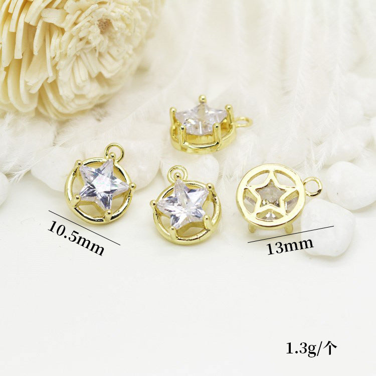 Pendentif à breloque hexagonale étoile olive ronde à 2 diamants orné de strass 14K GF