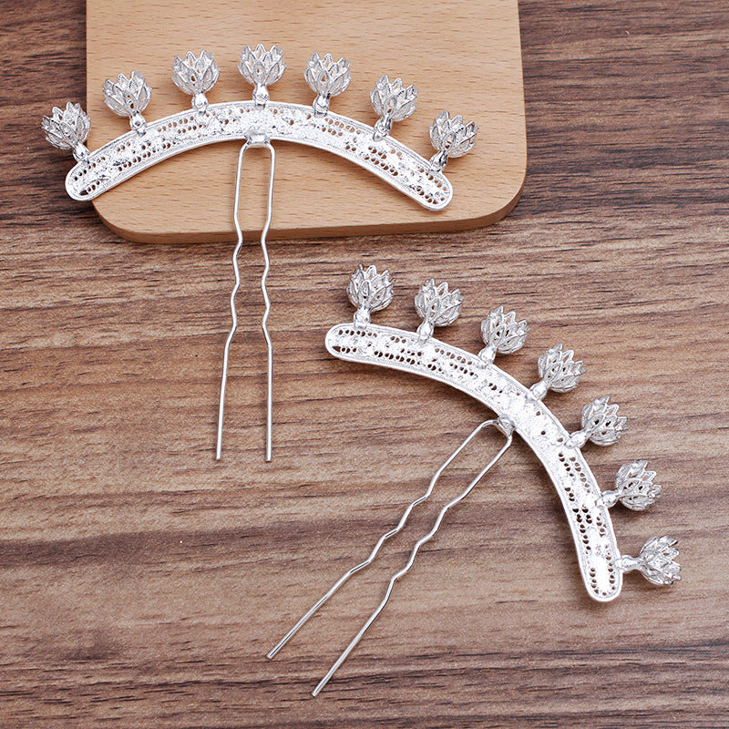 10 Bent Multi Floral Charm Hair Fork Hairpin 18KGP 6mm Round Bead Blank Gemstone Beads Setting