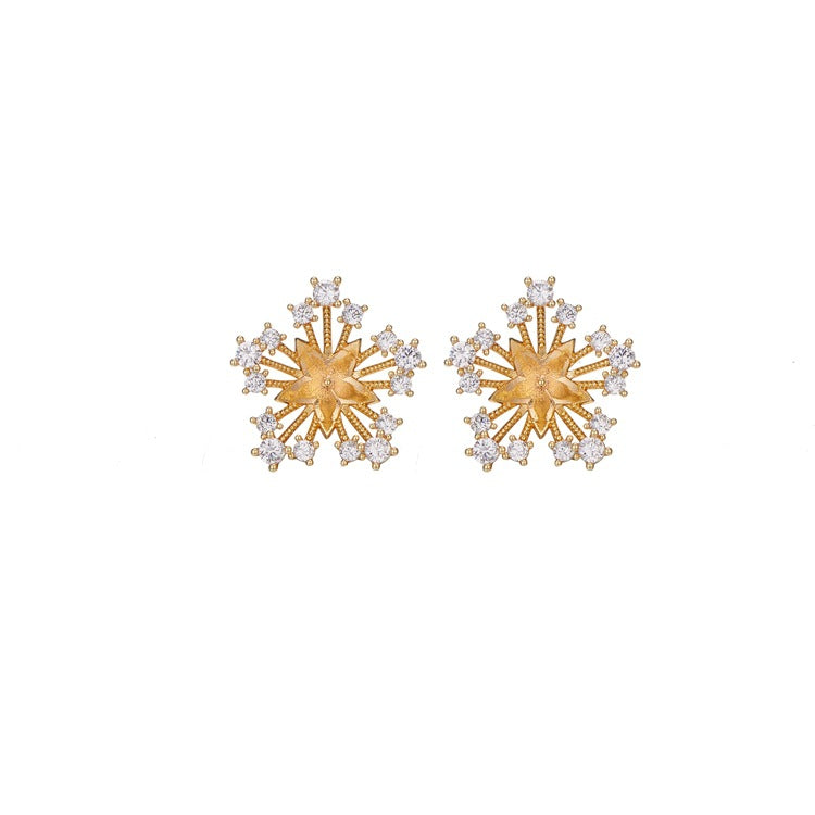 4 Ohrstecker mit floraler Schleife, Strassverzierung, 14K GF-Ohrring, halbgebohrte Perle, Rohling