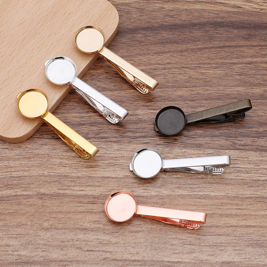 10 High Edge Bezel Cup Tie Clip 18KGP 16mm Round Cabochon Blank Base Gemstone Setting