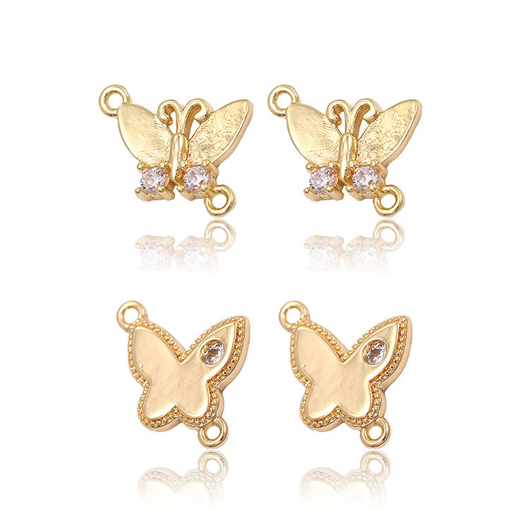 2 connecteurs papillon à double boucle ornés de strass 14K GF