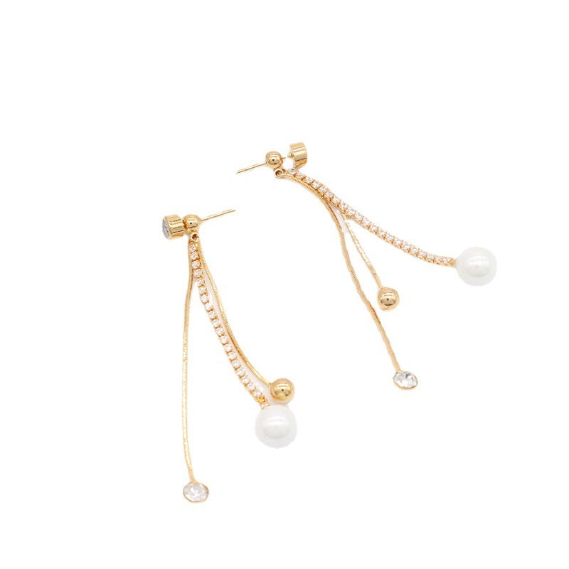 Boucles d'oreilles à clous avec chaîne à griffes de papillon, 4 breloques rondes, 14K GF, ornées de strass