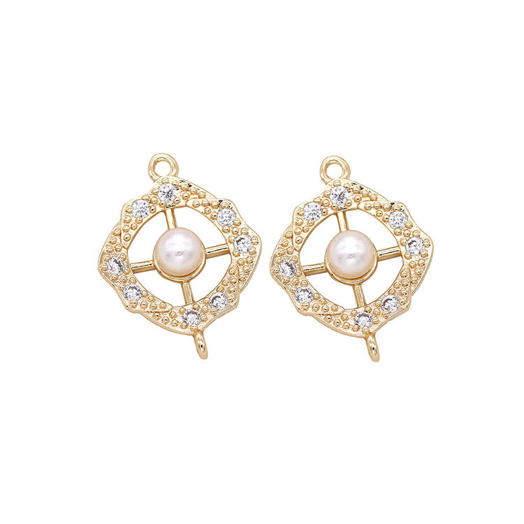 2 connecteurs de charme de cercle de roue creuse à double boucle, strass embellis 14K GF