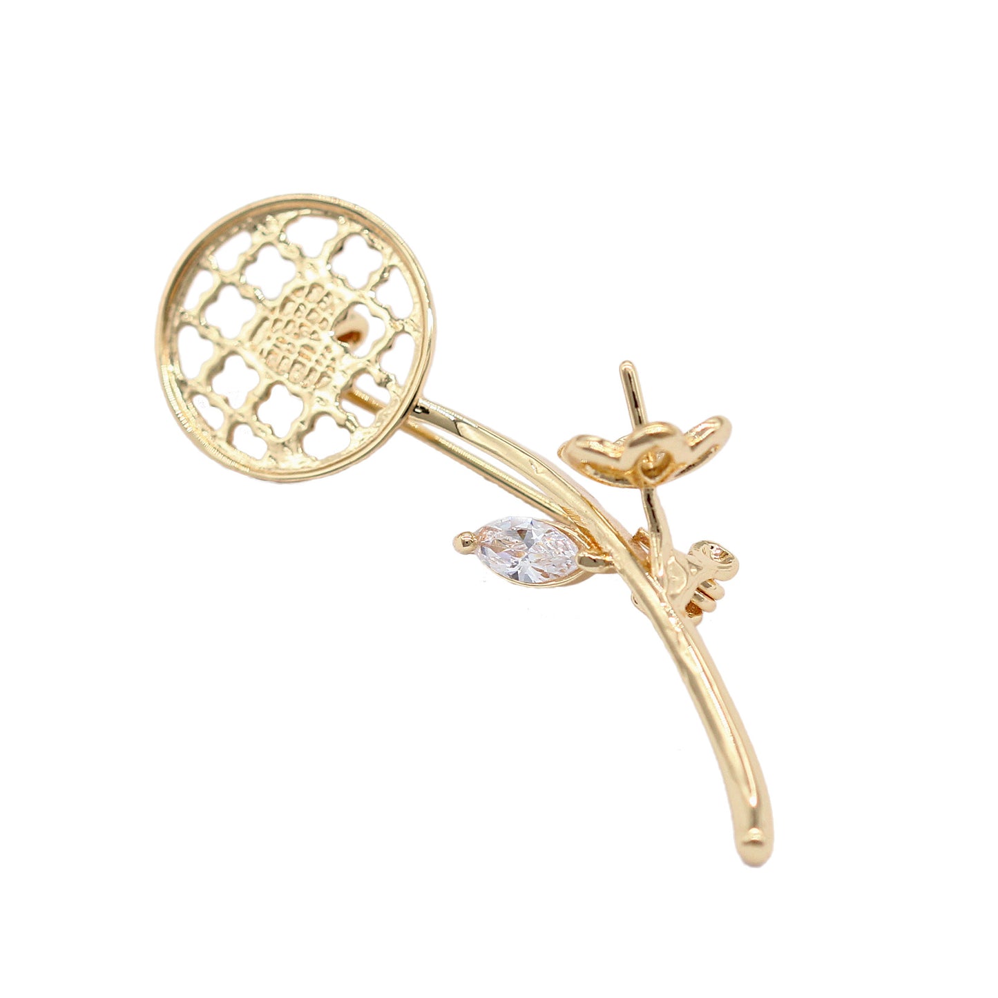 Broche à 5 branches florales 14K GF, strass, dôme rond, réglage de cabochon, perle à moitié percée, vierge