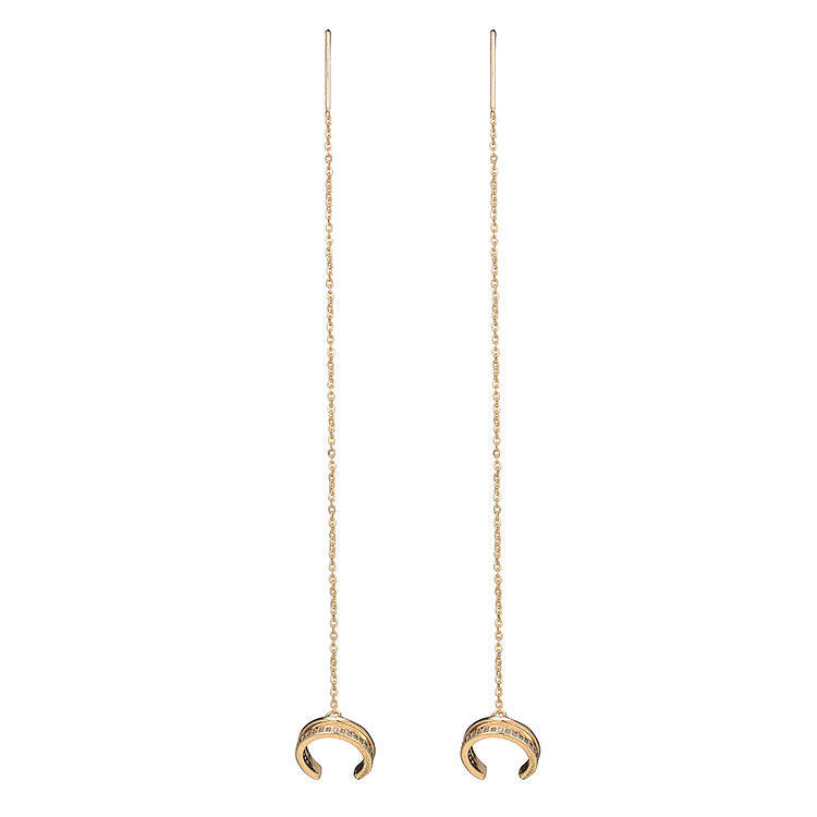 4 Ohrstecker mit offenem Kreis, lange Kabelkette, Einfädler, mit Strasssteinen verziert, 14-Karat-GF-Ohrring