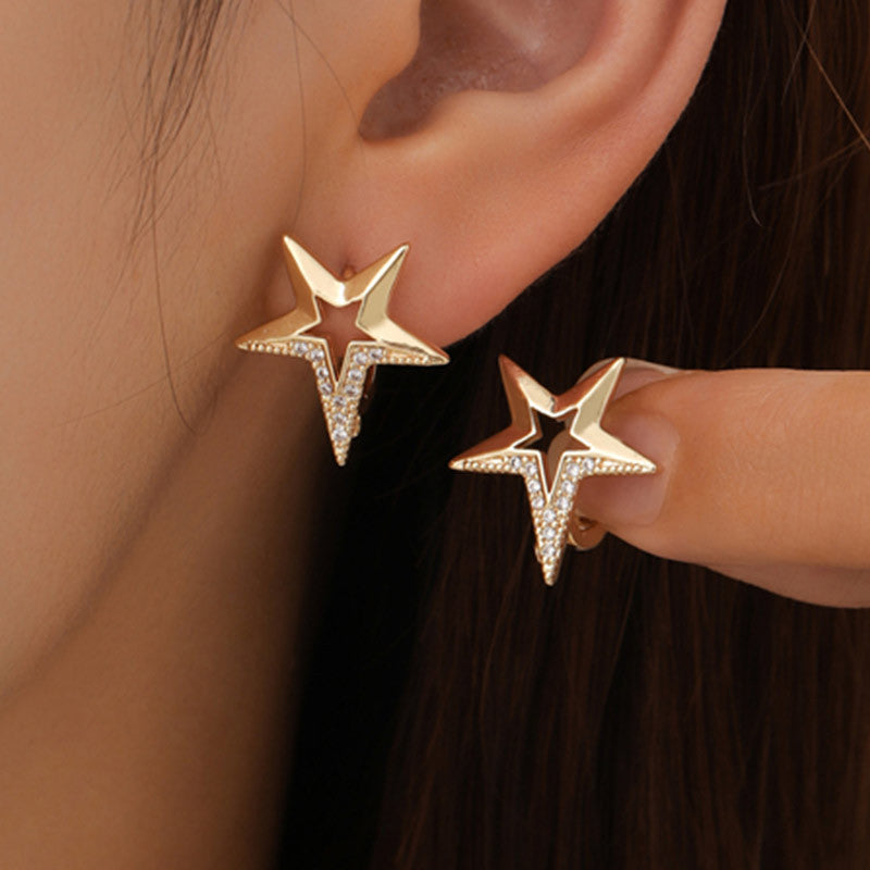 4 boucles d'oreilles créoles en forme de cœur et d'étoile florales ornées de strass 14K GF