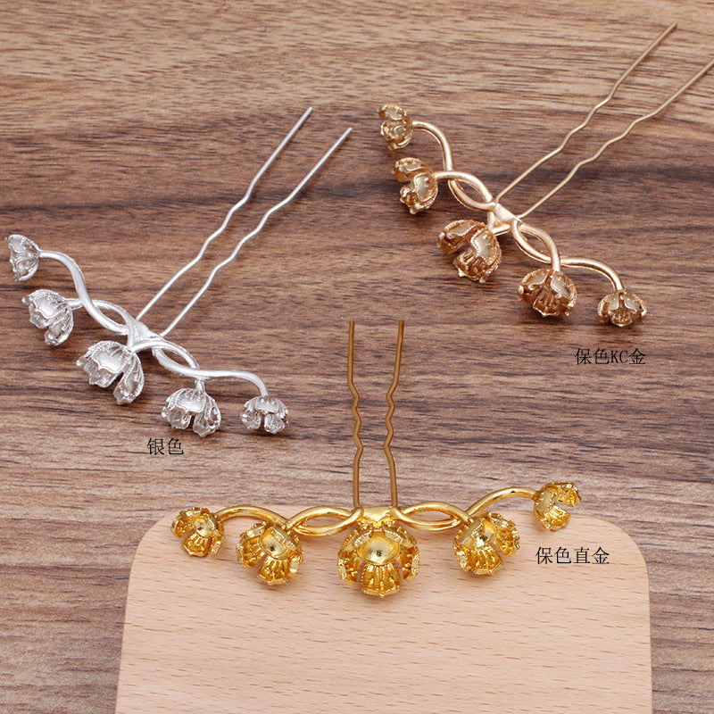 10 Multi Floral Charm Haargabel Haarnadel 18KGP 6mm 8mm 10mm Runde porenfreie Perlen Rohling Edelstein Perlen Fassung