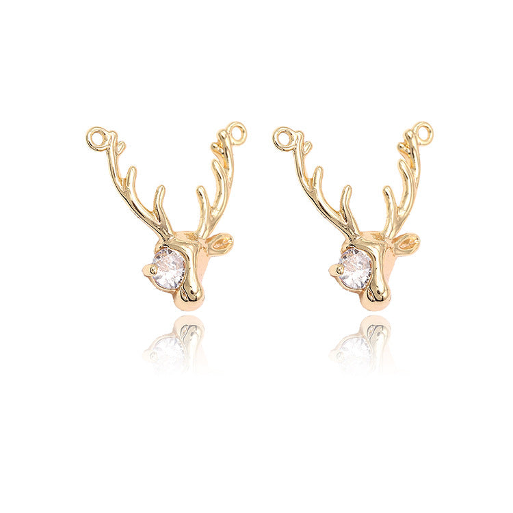 2 pendentifs à breloque renne à double boucle ornés de strass 14K GF