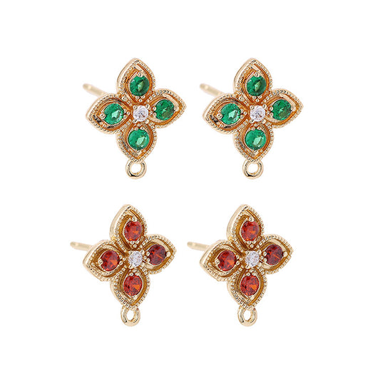4 boucles d'oreilles à tige florales avec boucles d'oreilles GF 14 carats ornées de strass