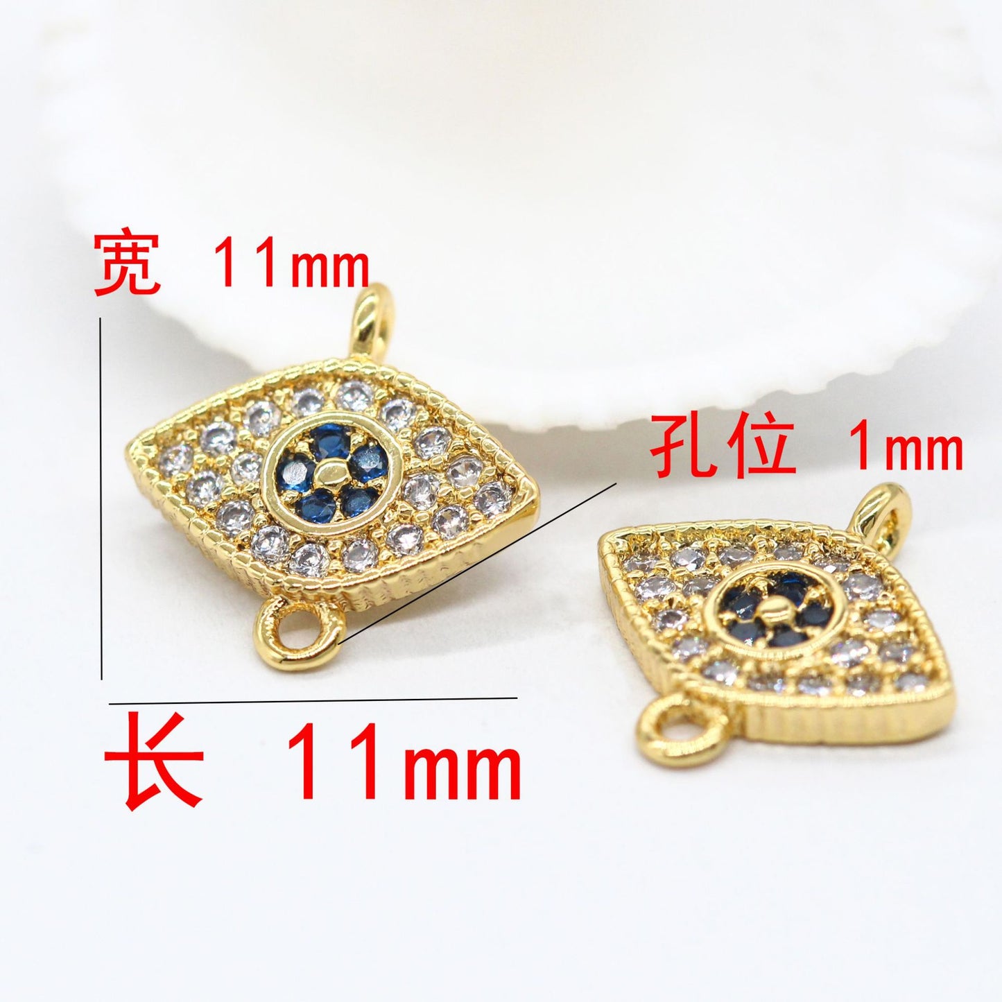 20 connecteurs de charme mauvais œil à double boucle ornés de strass 14K GF