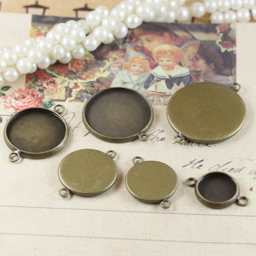 50 Plain Edge Bezel Cup Double Loop Charm Connector 18KGP 8mm 10mm 12mm 14mm 16mm 18mm 20mm 25mm Round Cabochon Blank Base Gemstone Setting