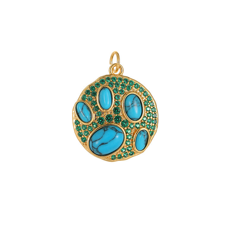 2 pendentifs de charme ovales de forme irrégulière, résine turquoise, strass embellis 14K GF
