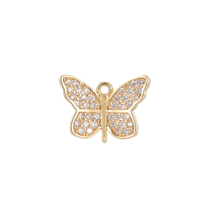 2 connecteurs de charme papillon à double boucle ornés de strass 14K GF