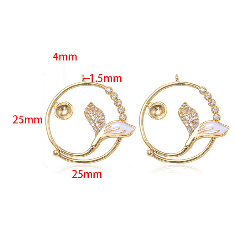 2 Pendentif à breloque circulaire en forme de queue de sirène orné de strass 14 carats GF Perle semi-percée vierge