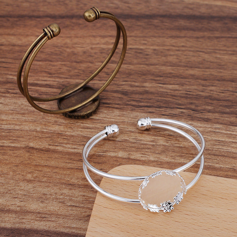 Bracelet à 5 bords de couronne, coupe à deux rangées, cercle ouvert, 18KGP, cabochon rond de 20mm, Base vierge, réglage des pièces de pierres précieuses