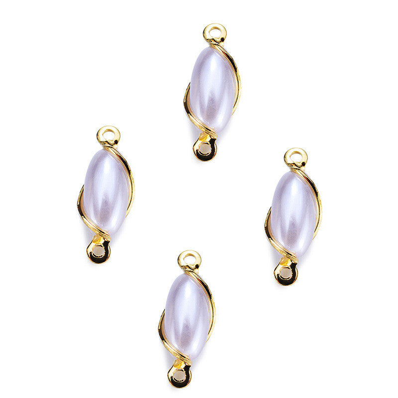 100 connecteur de charme olive enveloppé de fil à double boucle orné de perles 14K GF